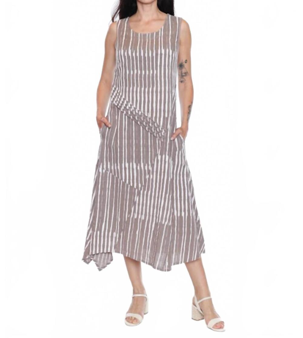 NEW SORELLA sleeveless linen striped midi dress in taupe
